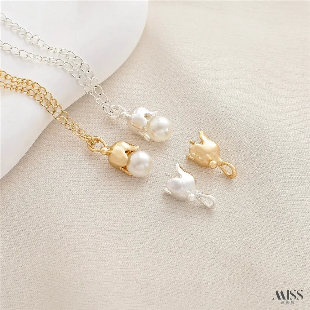 

14K Package Gold Colored Bell Orchid Half Hole Pearl Holder Pendant DIY Handmade Bracelet Necklace Flower Bud Pendant Accessorie