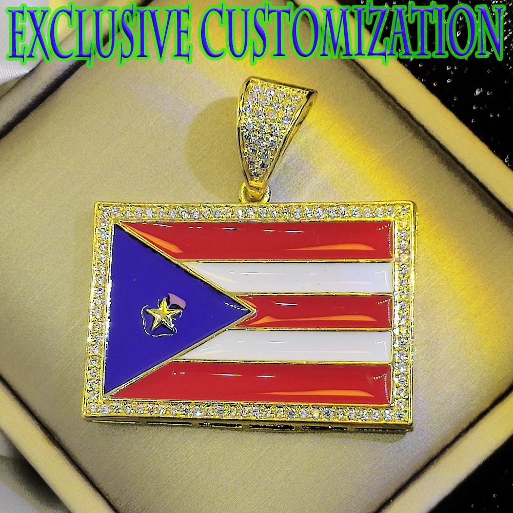 Luxury custom hip-hop trendy necklace, new graffiti design with three color flag diamond pendant, 18K high-end gilded decoration