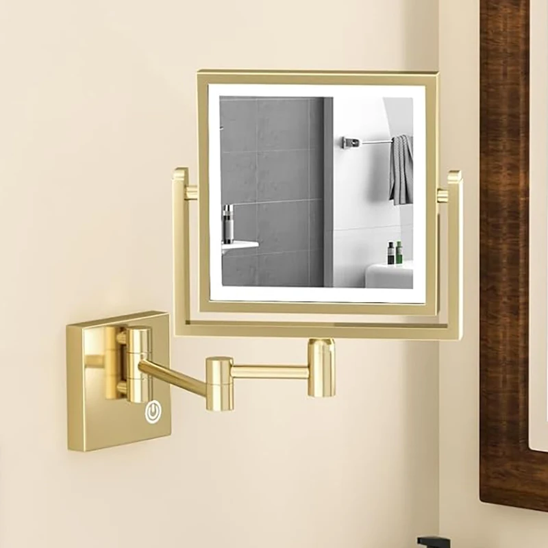 Square Touch Led opvouwbare badkamerspiegel 3x vergrotende badkamer make-upspiegels Accessoires Wandmontage Touch on badspiegels - afbeelding 2