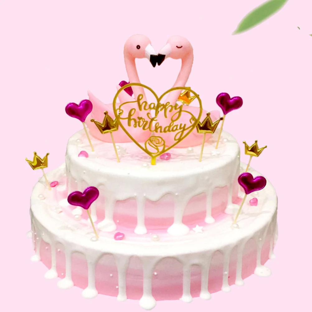 

Flamingo Cake Topper Ornament Decorations Birthday Wedding Party Supplies Non Edible Vinyl Reusable