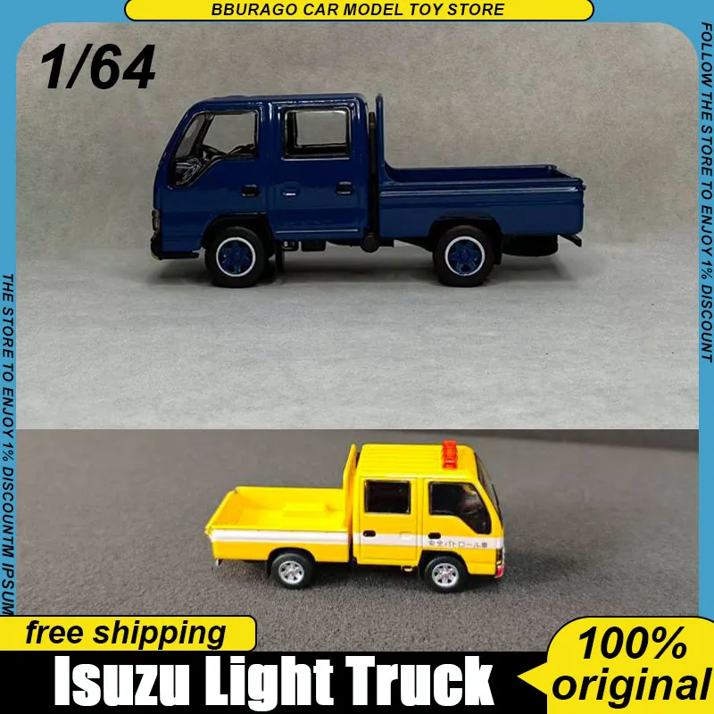En Stock: Modelo a Escala 1:64 del Camión Ligero Isuzu Elf, Réplica de Vehículo Urbano con Marcas de Advertencia, Juguete Coleccionable para Niños