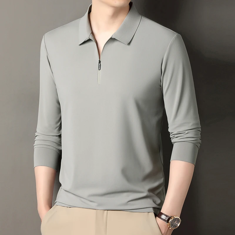 

Spring and Autumn men's solid color long sleeved T-shirt with collar, middle-aged men's sports and casual hoodie, trendy outfit