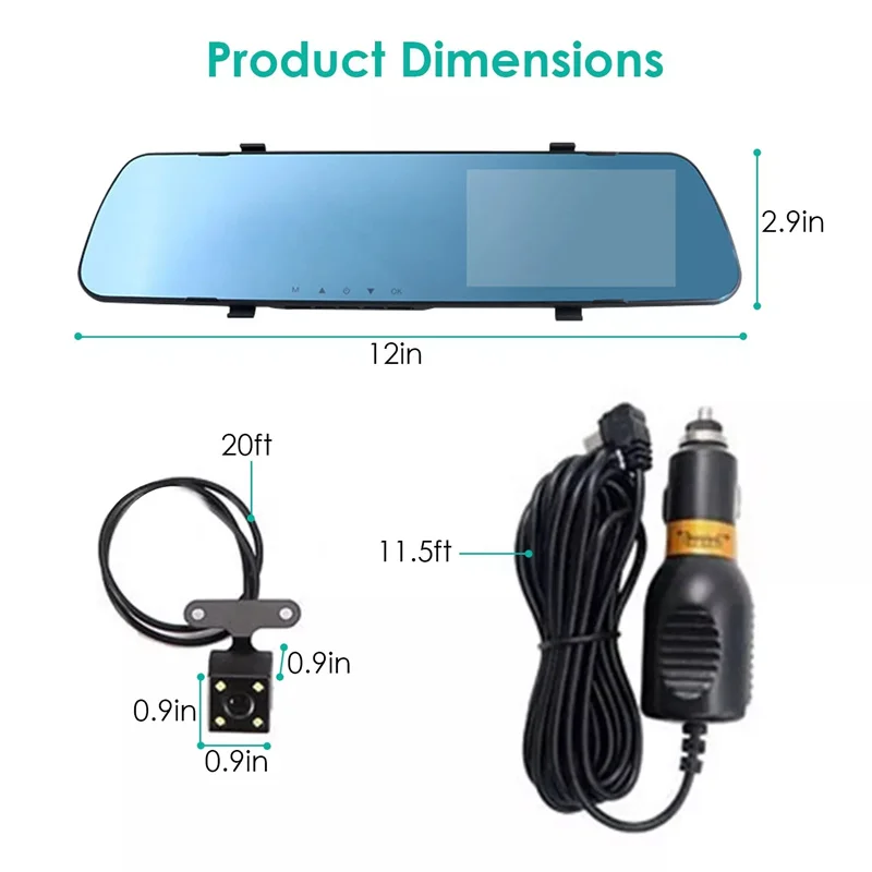 Mirror Dashcam Full HD Cycle Recording Car DVR Dash Camera 4.3 Inch Car Electronics Rear View Dual Lens 1080P&480P