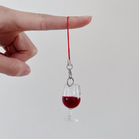 A Glass of Red Wine Phone Charm Cute Funny Weird Keychains  Lover Drink Air Pods Aesthetic Gift Harajuku Key straps
