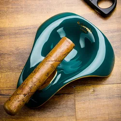 LUBINSKI Portable Large Capacity Cigar Ashtray Ceramic Single Slot ceramic Triangular Cigar Ash Tray CA-058