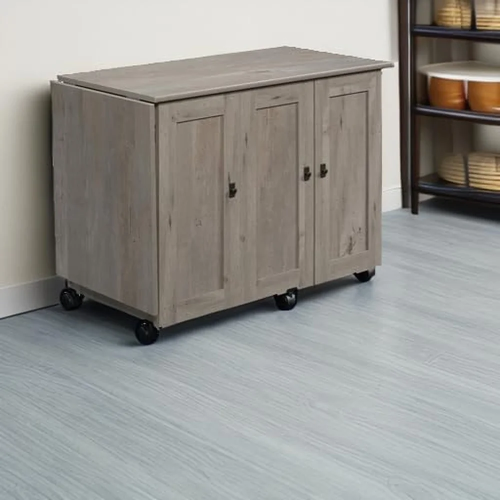 Craft Cart Storage Cabinet Rolling Sewing Table with Expandable Top Mystic Oak