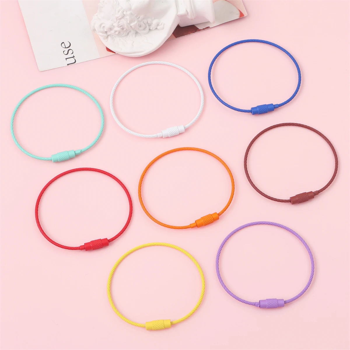 2-50PCS Steel Wire Keychain Multi-color Circular Rope Cable Loop Outdoor Camping Luggage Tag Marking Clip Travel Accessories
