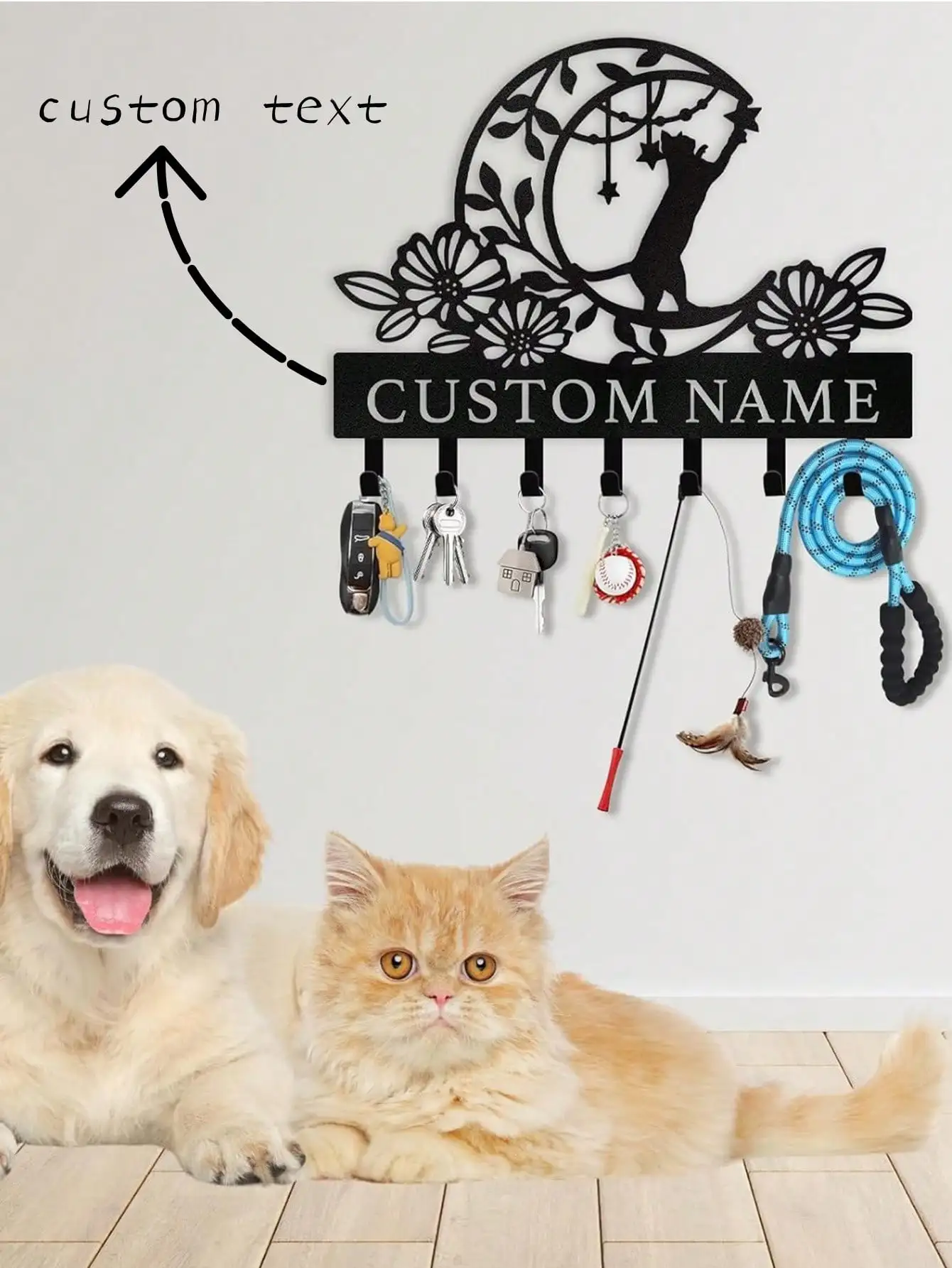 

Custom Cat Wall Mounted Key Holder with Name, Metal Key Hook, Entryway Storage Rack, Home Decor Organizer for Bedroom
