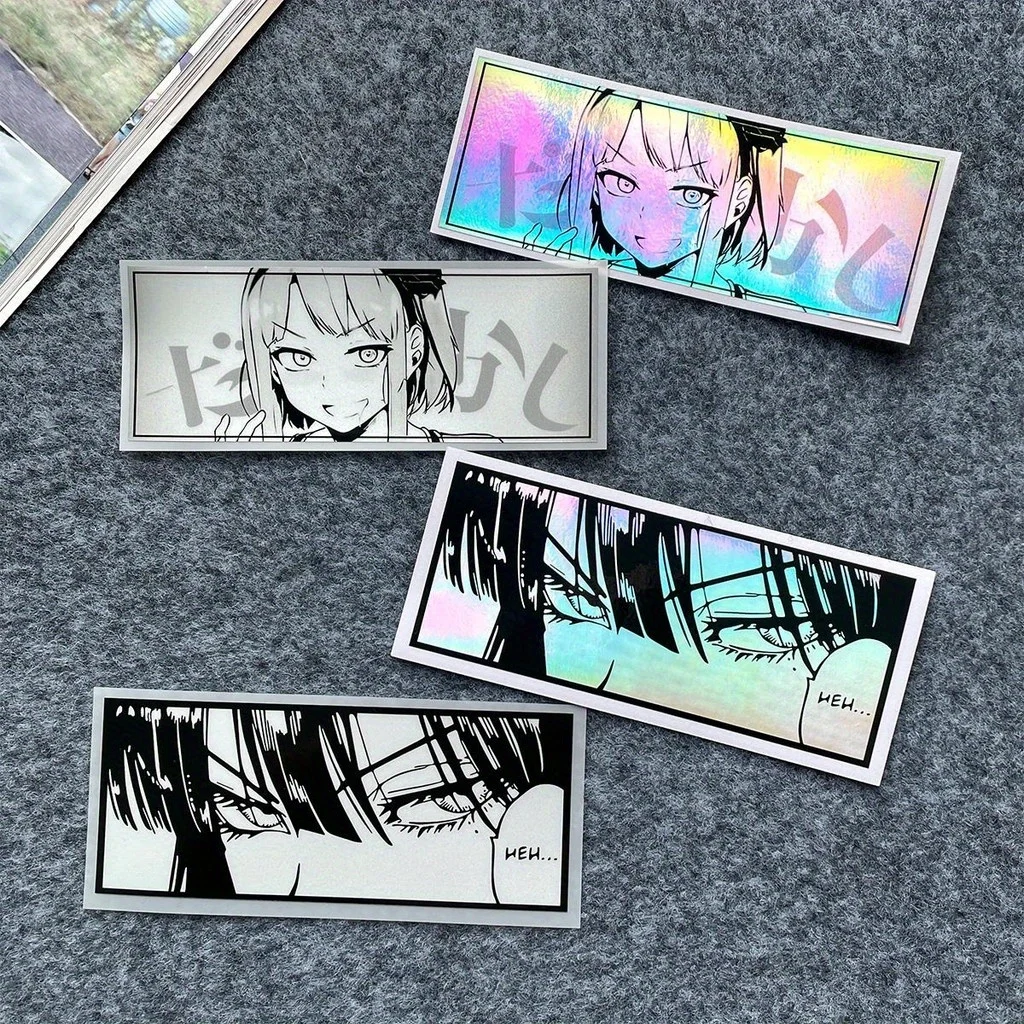 Pacote de adesivos de personagem de anime holográfico, 1 peça, para decoração de estilo de carro de motocicleta, mangá-acessório de decalque temático