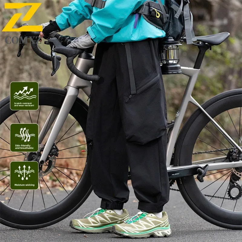 Vintage Men's Cargo Pants Autumn Relaxed Adjustable Waist Buckle Sweatpants Outdoor Camping Hiking Comfort Breathable Trousers