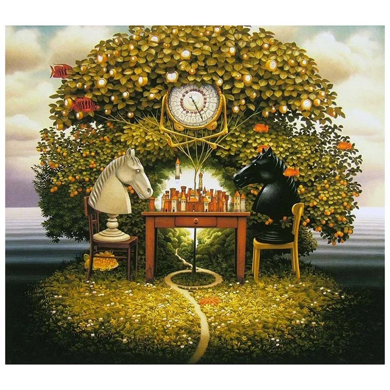 DIY 다이아몬드 페인팅 다이아몬드 자수 라운드 송진 다이아몬드 크로스 스티치 홈 벽 장식, 30x40cm, 체스