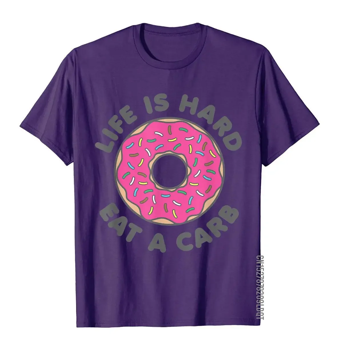 Life Is Hard Eat A Carb Donut Shirt Strawberry Sprinkles T Shirts For Men Vintage Tops Tees Brand Geek Cotton