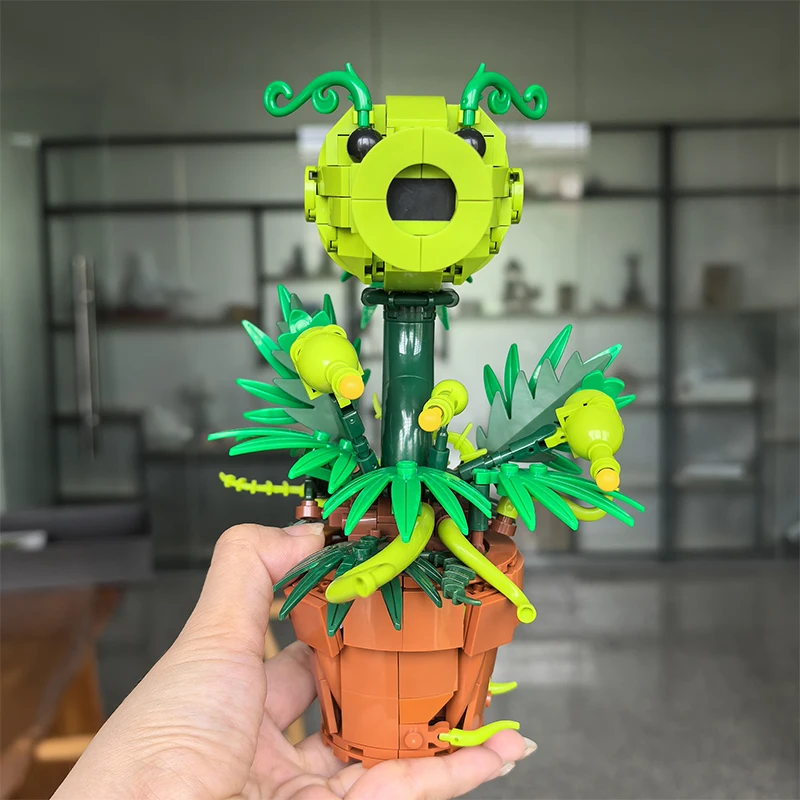 Plantas criativas guerras jogo personagem ervilha atirador blocos de construção bonsai modelo planta vaso montar tijolos brinquedo presente para criança adulto