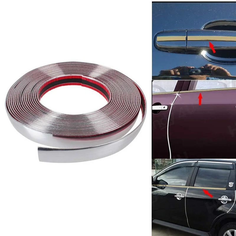 Pegatina de 5M para coche, moldura cromada, decoración de estilo de coche, tira protectora de puerta de coche de 6mm, 8mm, 10mm, 12mm, 15mm, 20mm y 30mm