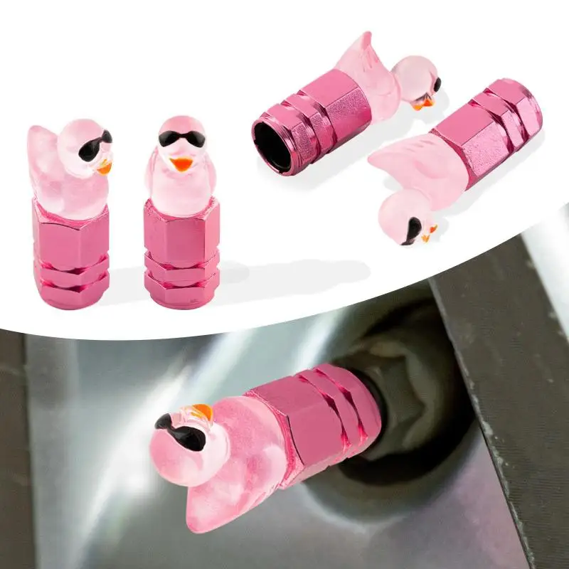 4pcs Luminous Duck Car Tire Valve Caps Glow-in-the-dark Dustproof Wheel Valve Stem Covers Cute Auto Accessories view 3