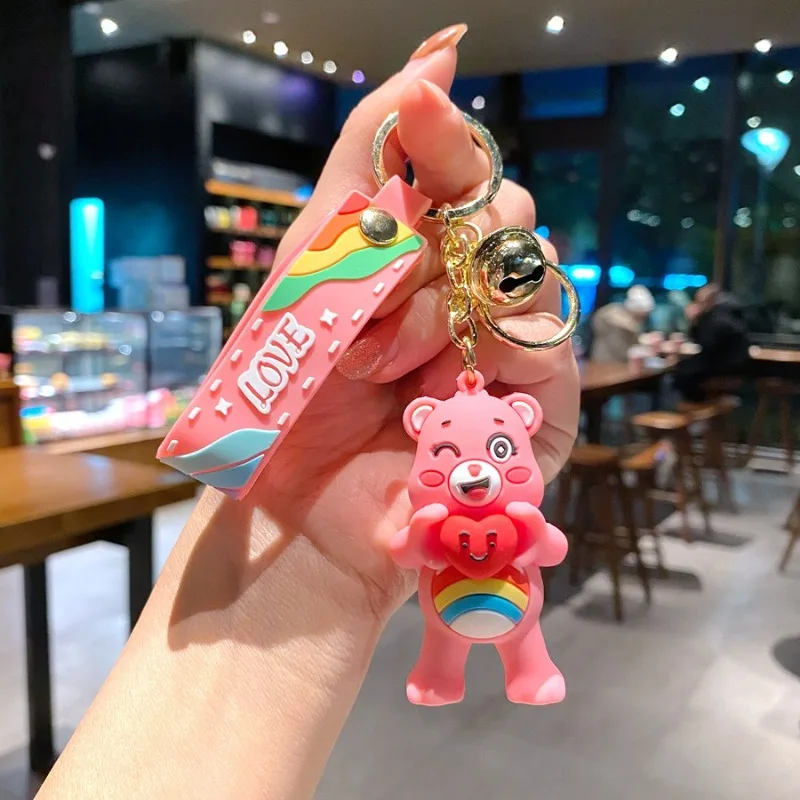 Porte-clés série poupée ours d'amour de dessin animé mignon, sac à dos de couple à la mode, pendentif décoratif, porte-clés de voiture exquis