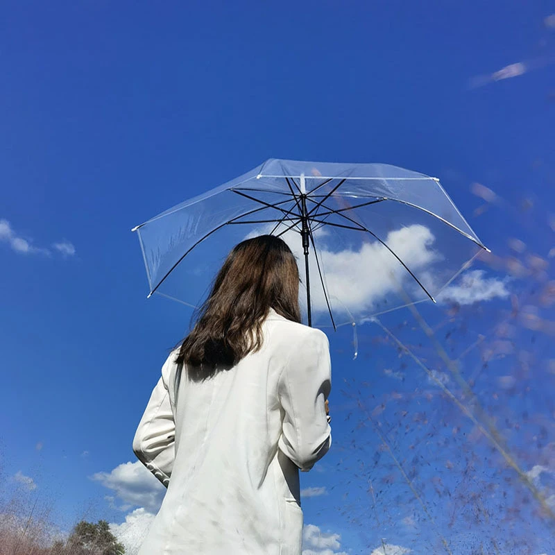 10PCS Clear Transparent Umbrella PVC Dome Umbrellas Adult Long Handle Straight Small Umbrella for Wedding Party Performance