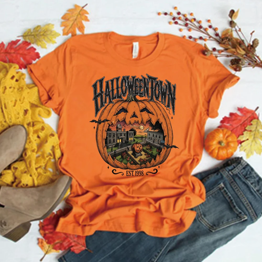 Vintage Halloween Town T-shirt Pumpkin Village Shirt Haunted Pumpkin Tshirt Retro Spooky Season Tee Fall Halloween Graphic Tops