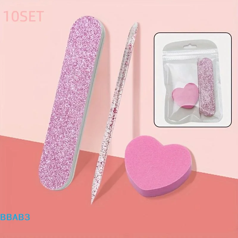 Juego de 10 herramientas de manicura con bolígrafo punteado de cristal, bloque en forma de corazón y lima de madera para pulir y dar forma a las uñas, accesorios para el cuidado