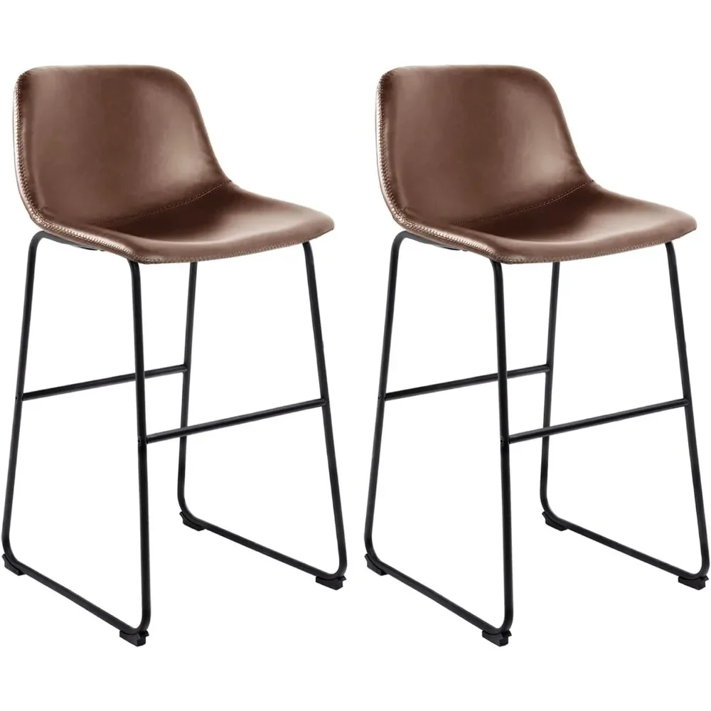 30 Inch Bar Height Stools Set of 2,Modern Faux Leather Counter Stools with Back, Armless Bar Chairs with Metal Legs and Footrest