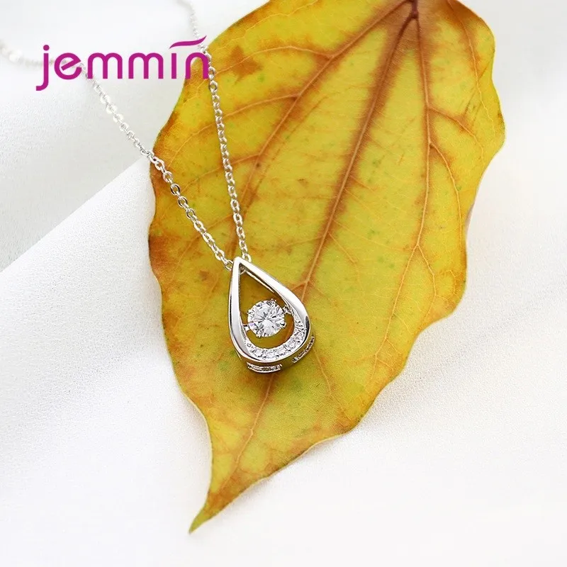 Trendy New 925 Sterling Silver Waterdrop Pendant Necklace Minimalist Link Chain Necklace for Women CZ Crystal Jewelry