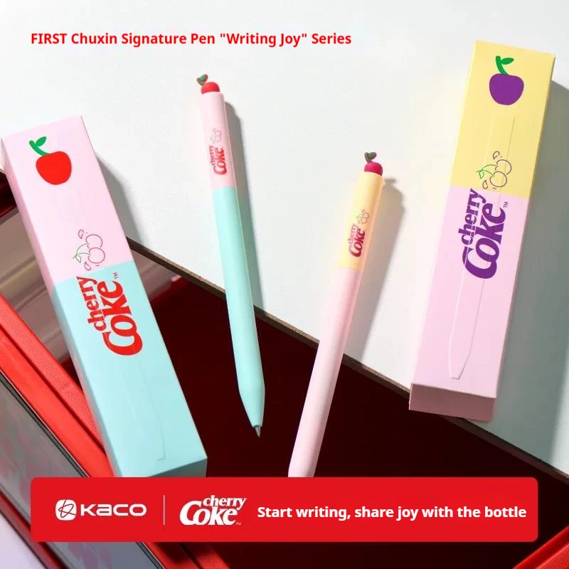 KACO Coca-Cola Cherry Coke Signature Pen 0.5mm Dual-Ball Quick-Dry High-Fashion Color-Block Gel Pens Student Exam Writing Tools