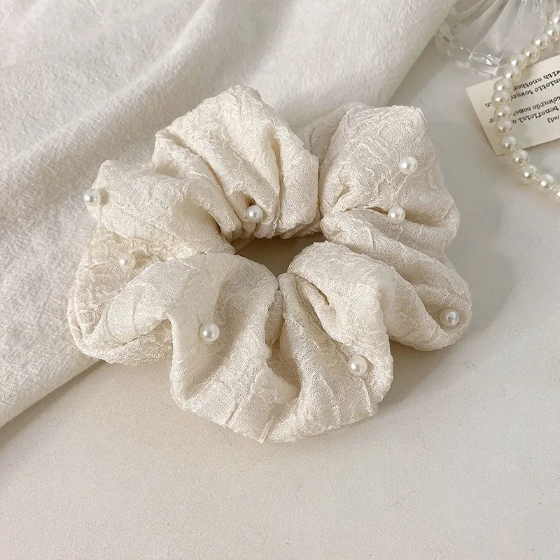 Coreano elegante pérola scrunchie para mulheres, elástico elástico de cabelo, cocar titular, laço cabelo anel, corda headwear, acessórios para