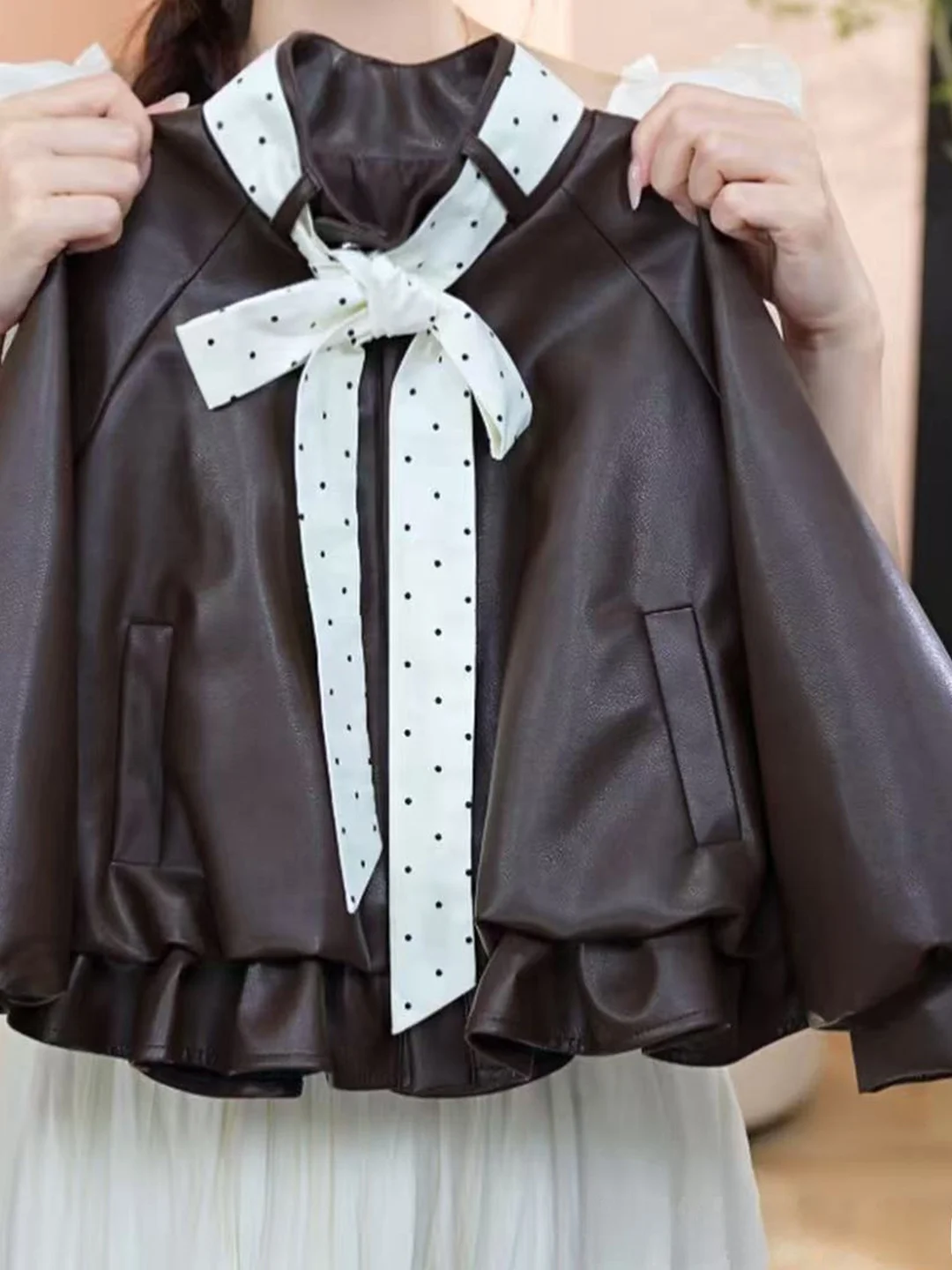 Girls Casual Fashion Zipper Leather Jacket Flared Pants Two-Piece Set Spring Autumn Middle Large Children's Wear