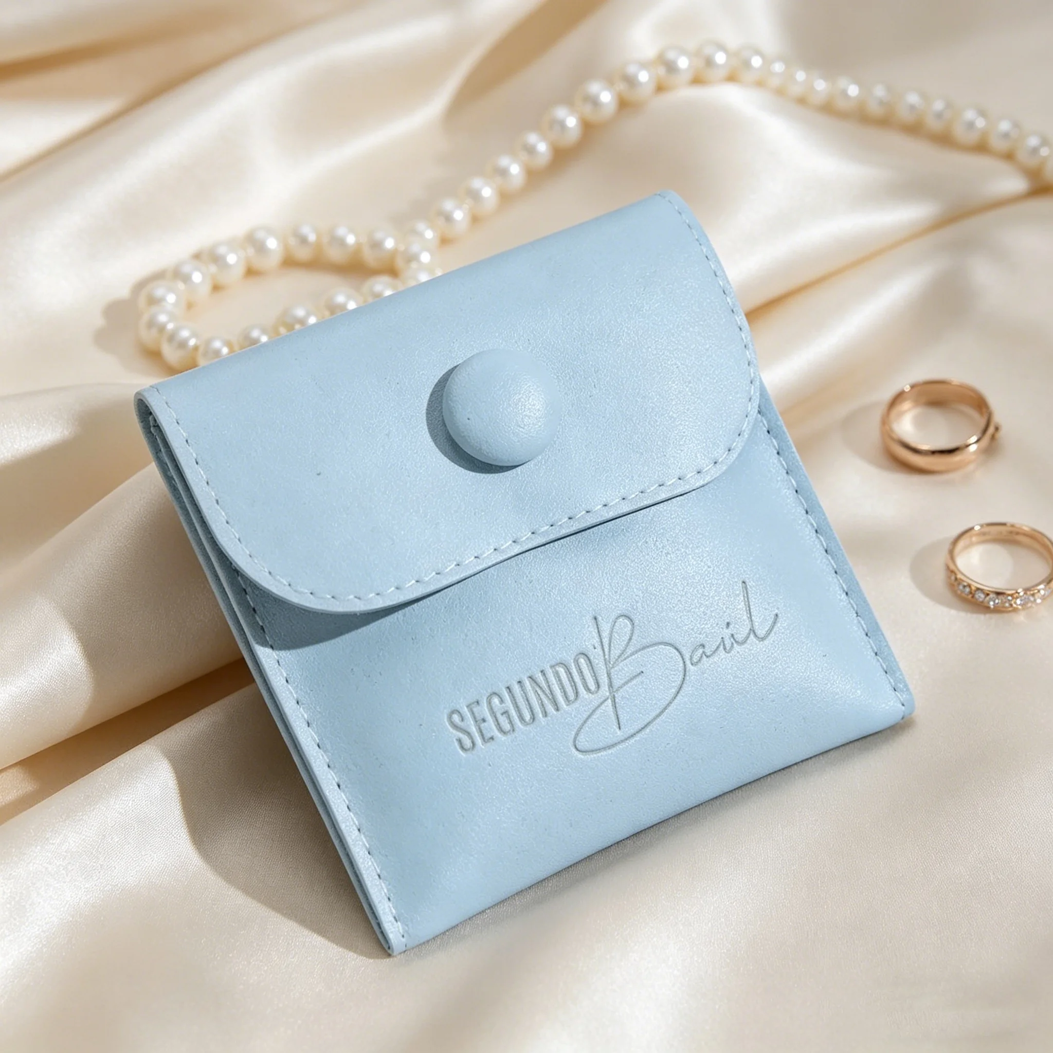 

50Pcs/Lot Custom Logo Printed Snap Ivory Suede Jewelry Earring Microfiber Bag With Insert Pad Ring Suede Microfiber Envelope Jew