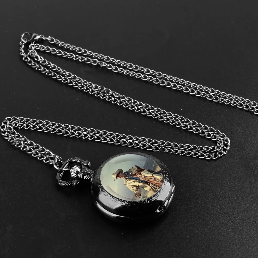 Yellowstone Dutton Ranch Glass Dome Pocket Watch with Chain Necklace Vintage Quartz Pendant Watches Mens Women Gift