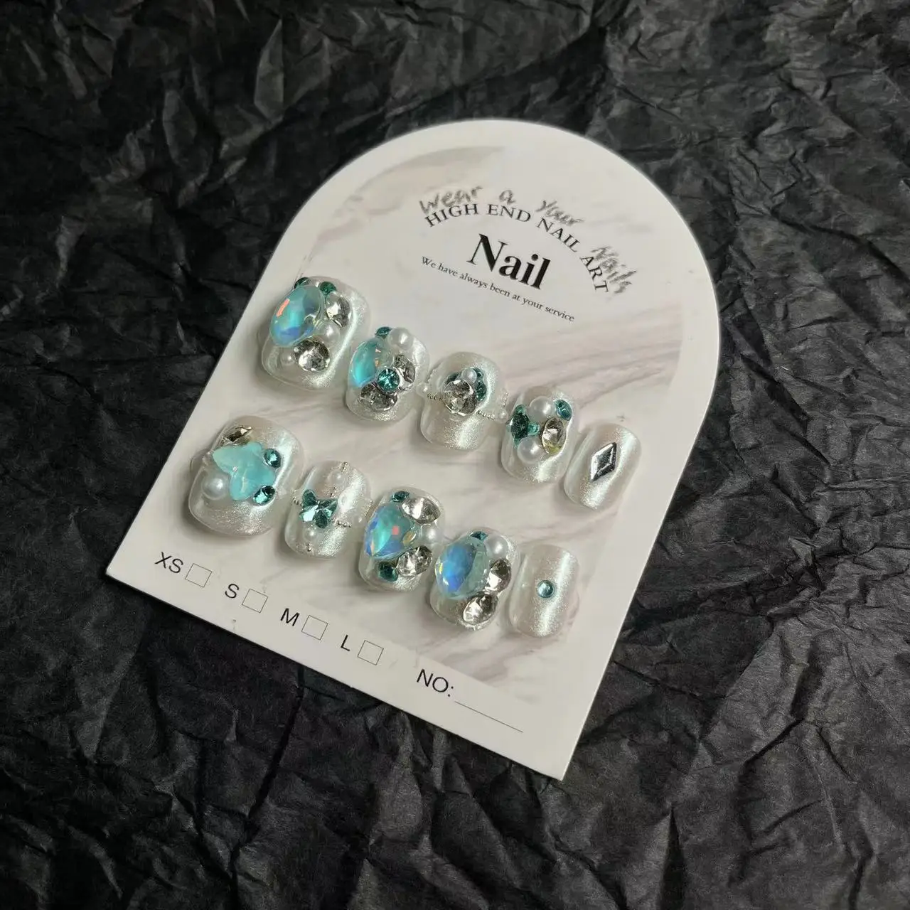 10Pcs Luxury Short Handmade Press On Nails Round Head Ballerina False Nails with Aquamarine Design Artificial Wearable Nails