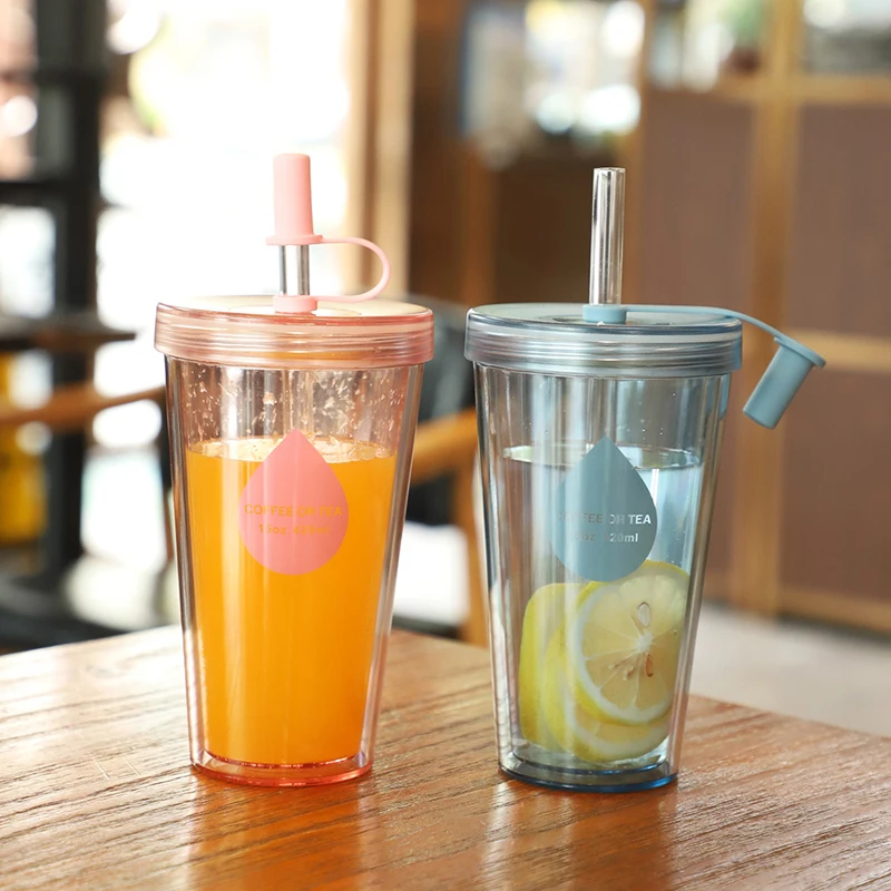 1PC Reusable 520mL Straw Water Bottle Large Capacity Plastic Water Cup Portable Drink Bottle For School Supplies Camping