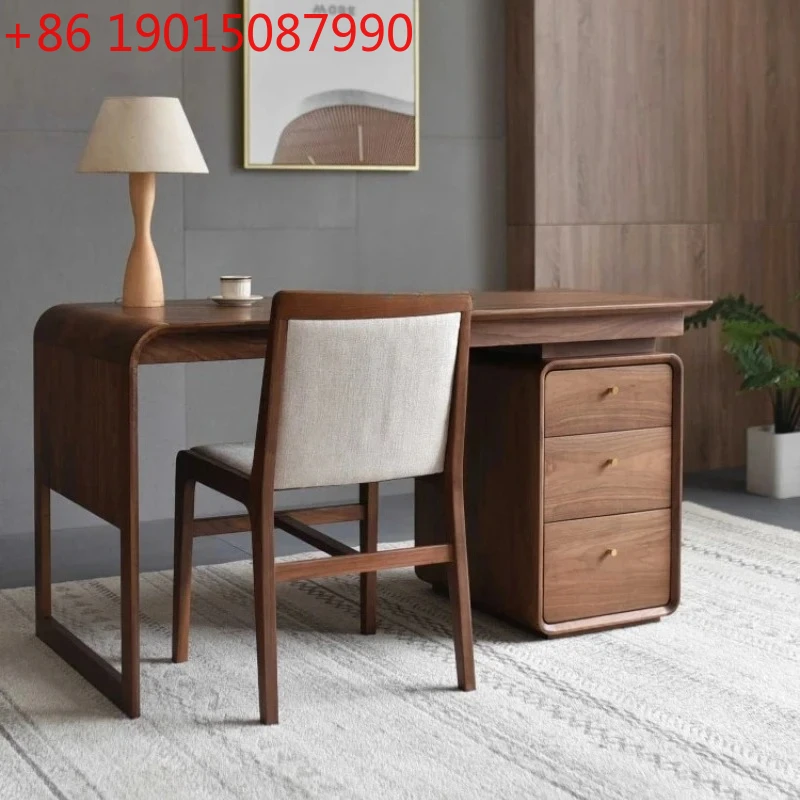 

North American black walnut all solid wood desk simple modern writing computer desk with drawers