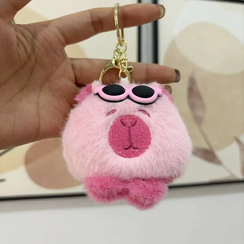 Capybara Plush Keychain Cute Glasses Capybara Animal Key Chain For Women Car Bag Pendant Kawaii Stuffed Doll Jewelry Gift