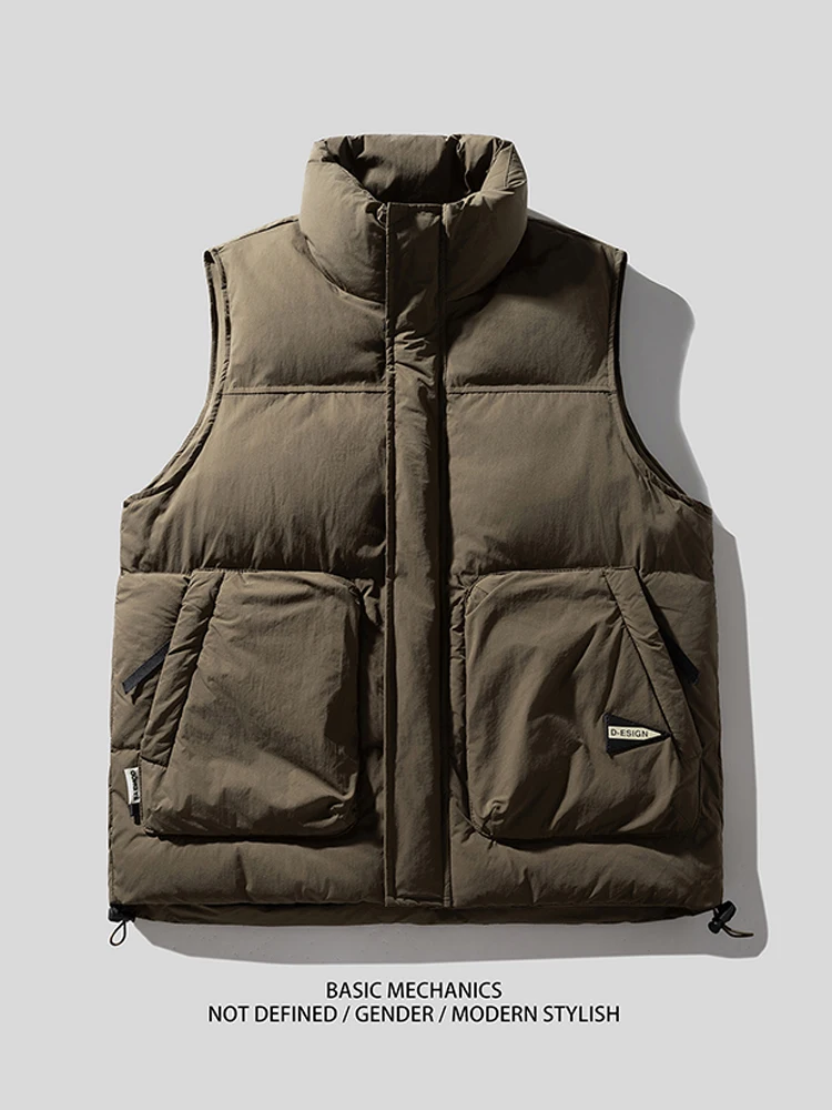 High-End White Du down Jaet Men's Autumn Winter Warm Vest Outerwear Stand Collar Trendy Brand Youthful Sle Polyester Fiber