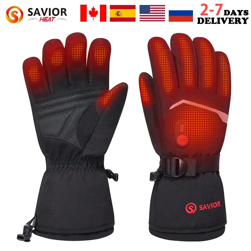 Savior Heat Battery Heated Motorcycle Gloves Goat Skin Leather 3 Shift Temperature Control Waterproof Electric Heated Gloves