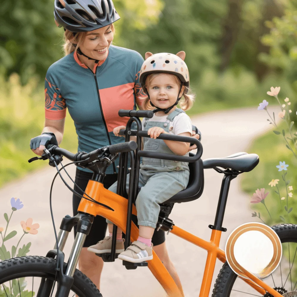 Front Mounted Bike Child Seat Foldable Footrest Adjustable Pedals Bicycle Child Seat Quick Release Full Surround Safety