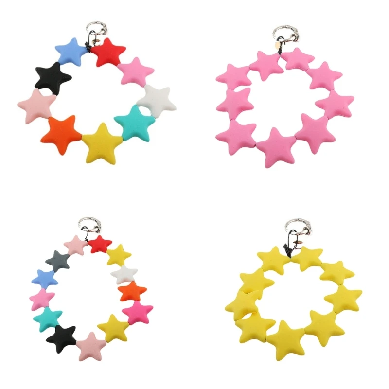 Women Acrylic Star Phone Holder Strap Five Pointed Star Keyring Unique Keychain Pendant Stylish Handbag Adornment 37JB