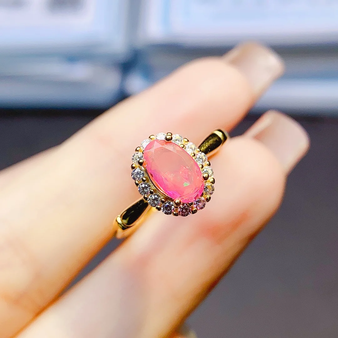 Natural Pink Opal Ring October Birthstone Ring 925 Sterling Silver Pink Gemstone Engagment Ring For Gift - view 3