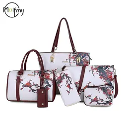 6/Piece Set Mother Handbag Vintage Tote Bags Printed High Quality Women's Bag Trend One Shoulder Crossbody Women Handbags Purse