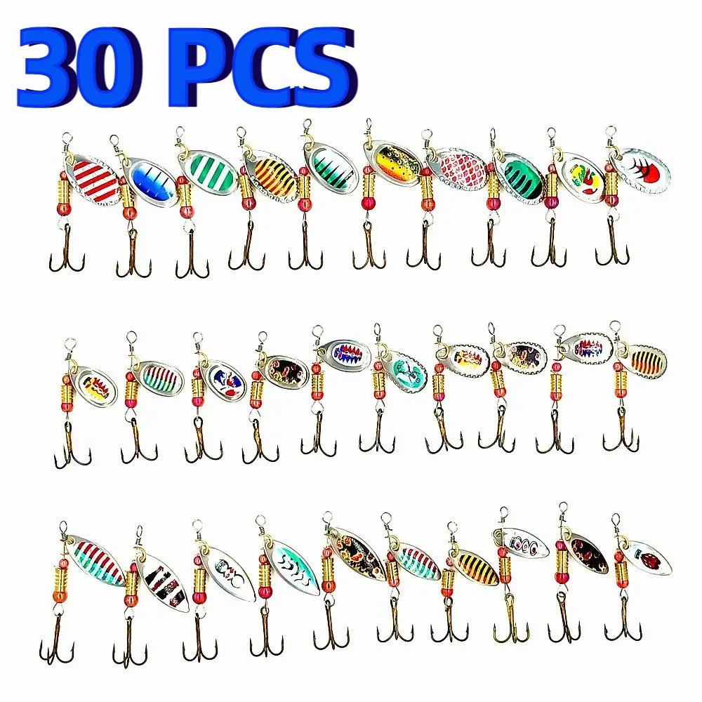 30 pcs Multifunctional Composite Spinning Metal Sequins Set Colourful Fish Shape Iron Plate Sanben Hook Set  Durable Lure Set