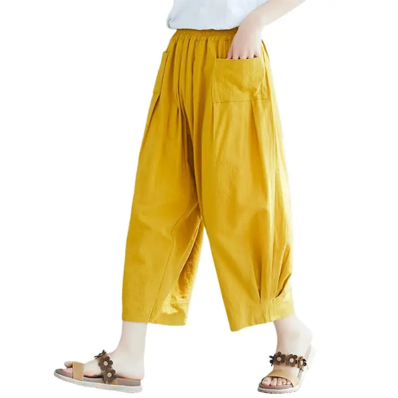 

11 Color Women Cotton Linen Trousers Solid Casual Loose Baggy Trousers With Pockets Spring Summer Comfortable Oversized Pantalon