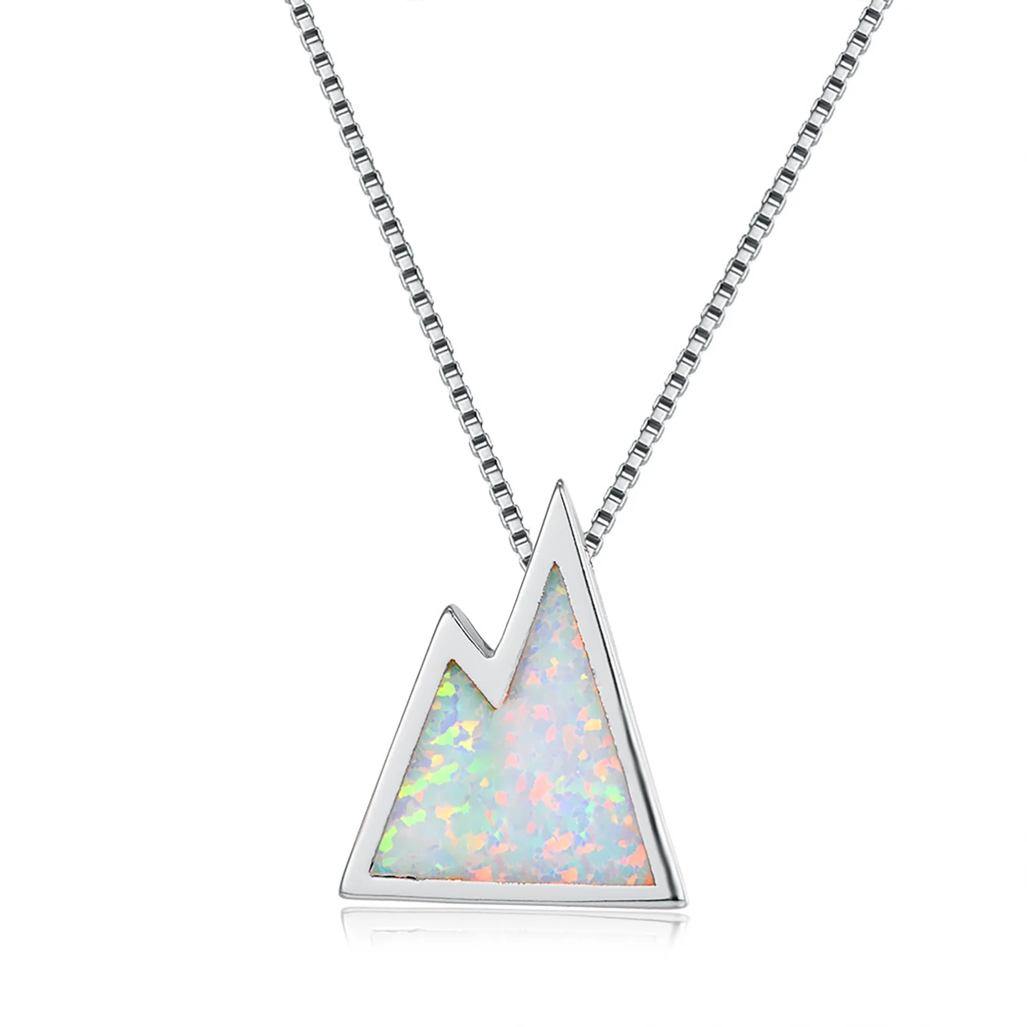 Adjustable Mountain Opal Necklace,Dainty Silver Plated Peak Pendant with Iridescent Play of Color,Zen Landscape Gift for Women