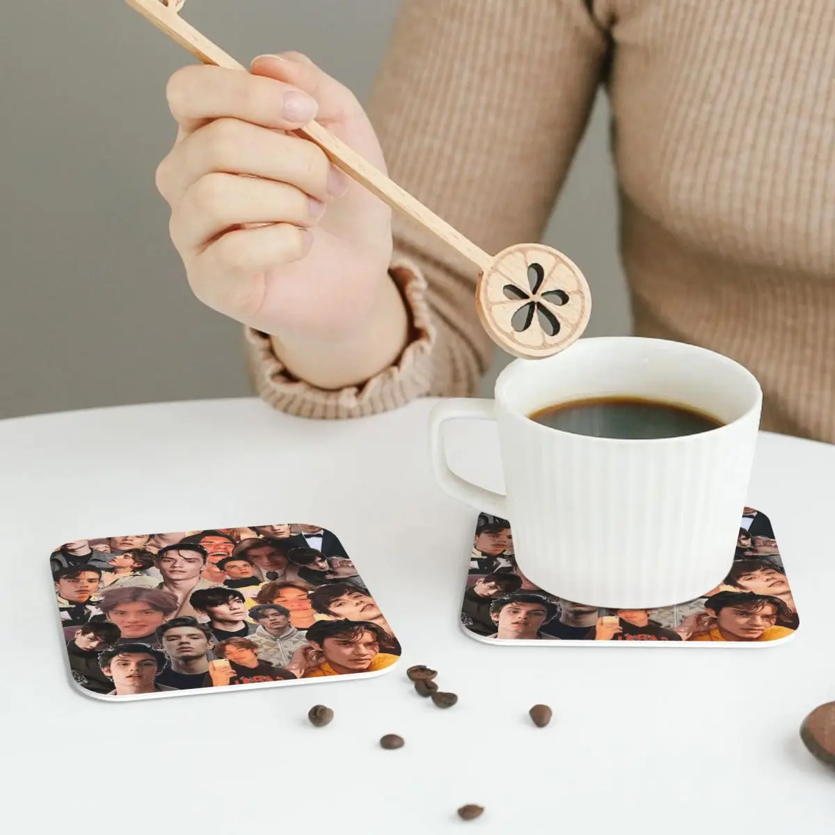 Louis Partridge Photo Collage Coasters PVC Leather Placemats Insulation Coffee Mats for Home Kitchen Dining Pads Set of 6