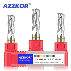 AZZKOR TGY-HRC58 3-Flute Aluminium Roughing Milling Cutter Tungsten Steel Carbide CNC Mechanical Machining Rough Endmill Tools