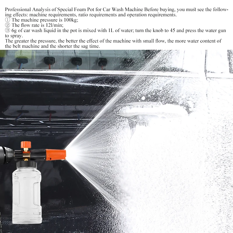 Aksesori Cuci Mobil Meriam Busa 1L untuk Mesin Pembersih Tekanan Tinggi Generator Busa Penyemprot Busa Lance Busa Salju