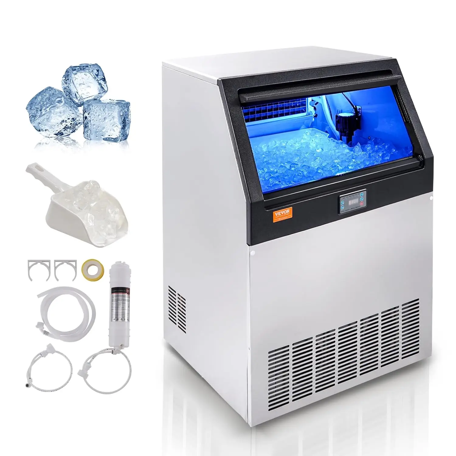 

Commercial Ice Maker, 160lbs/24H Ice Maker Machine 80 Ice Cubes in 12-15 Minutes