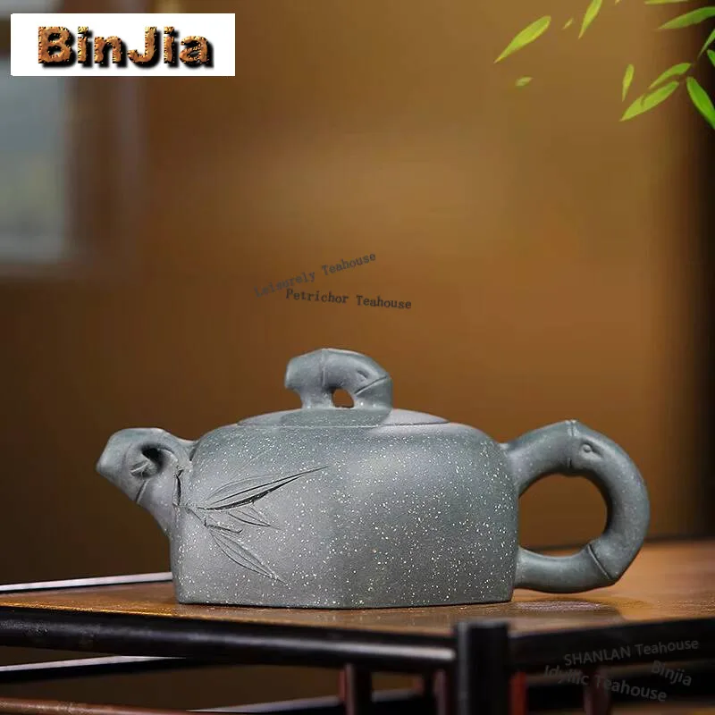 

100ml Authentic Yixing Purple Clay Teapots Master Handmade Hexagonal Bamboo Leaf Pot Raw Ore Green Mud Kettle Zisha Tea Set Cha