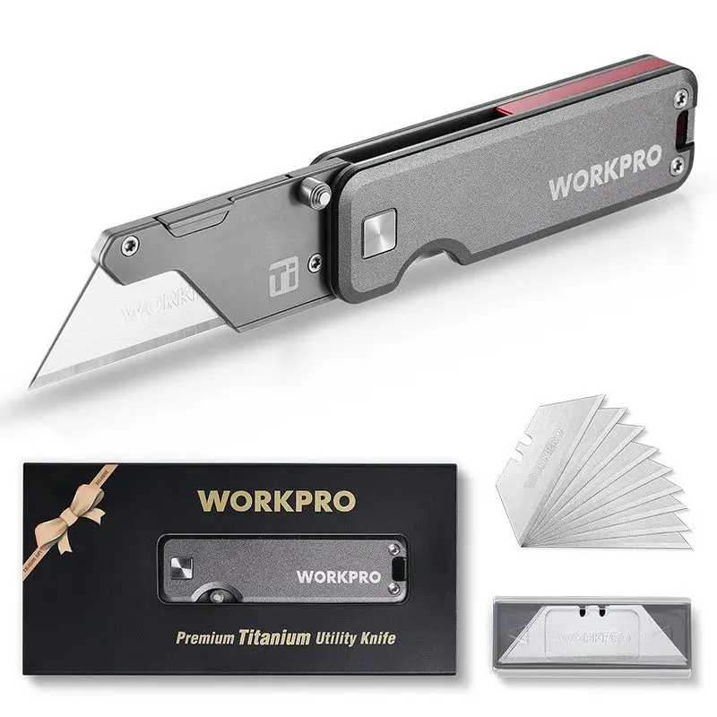 Titanium Alloy Folding Utility Knife Compact Retractable Cutter with Replaceable Blades for Home Office and Craft Tasks