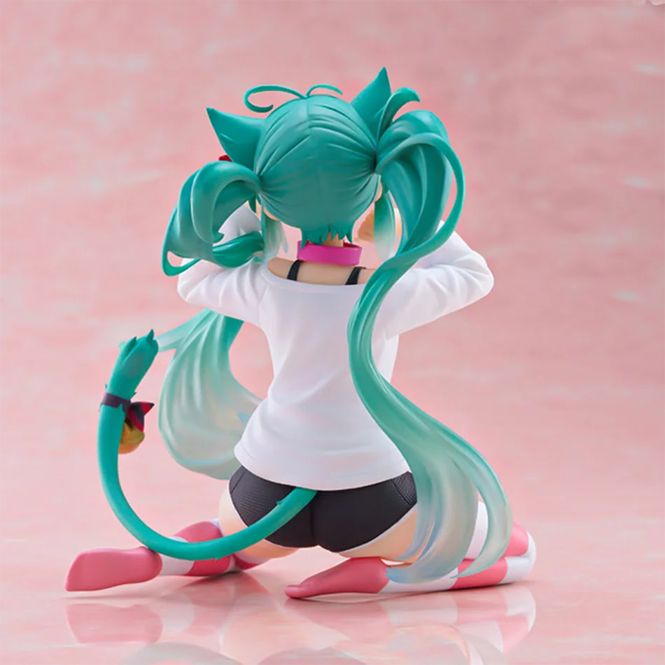 Hatsune Miku Desktop Linda figura de acción 11 cm Neko camiseta Ver. Pijamas con orejas de gato, estatuilla de Anime, modelo de niña Kawaii, regalos de juguete